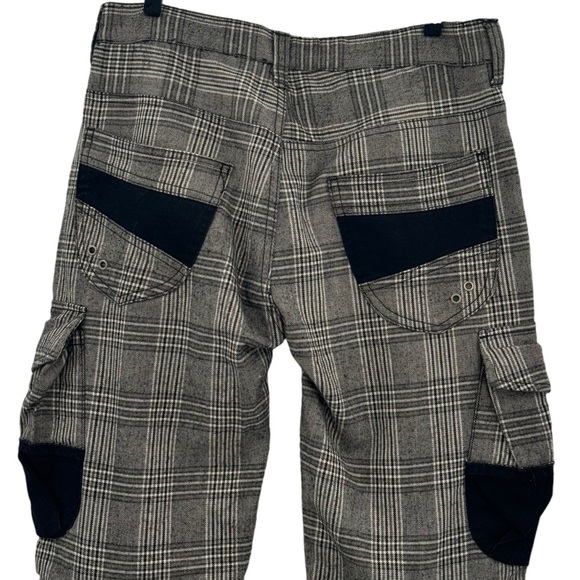 Vintage Japanese Tete Homme Plaid Cargo Pants Wool Blend Gray Black | 30" x 32" - Picture 8 of 10